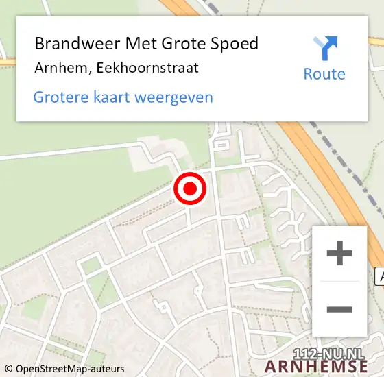 Locatie op kaart van de 112 melding: Brandweer Met Grote Spoed Naar Arnhem, Eekhoornstraat op 16 mei 2024 16:57