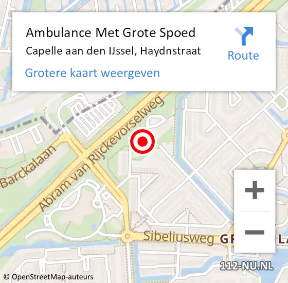 Locatie op kaart van de 112 melding: Ambulance Met Grote Spoed Naar Capelle aan den IJssel, Haydnstraat op 16 mei 2024 16:58