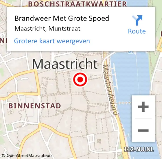 Locatie op kaart van de 112 melding: Brandweer Met Grote Spoed Naar Maastricht, Muntstraat op 16 mei 2024 17:16