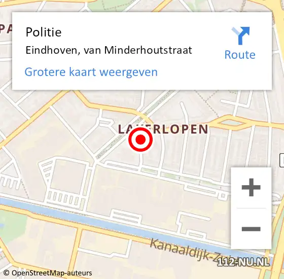 Locatie op kaart van de 112 melding: Politie Eindhoven, van Minderhoutstraat op 16 mei 2024 17:30