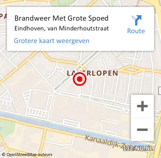 Locatie op kaart van de 112 melding: Brandweer Met Grote Spoed Naar Eindhoven, van Minderhoutstraat op 16 mei 2024 17:31