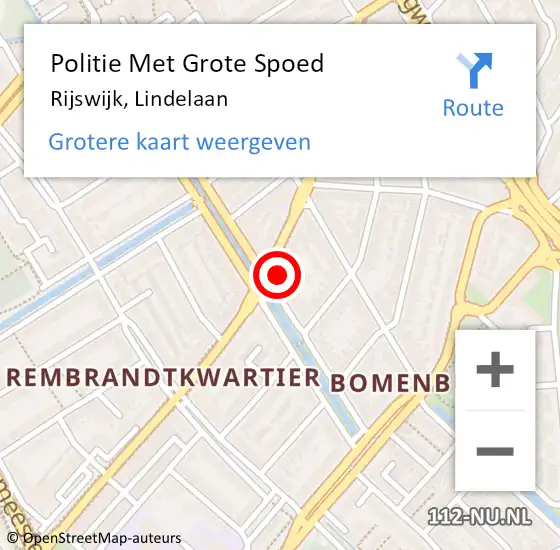 Locatie op kaart van de 112 melding: Politie Met Grote Spoed Naar Rijswijk, Lindelaan op 16 mei 2024 17:33