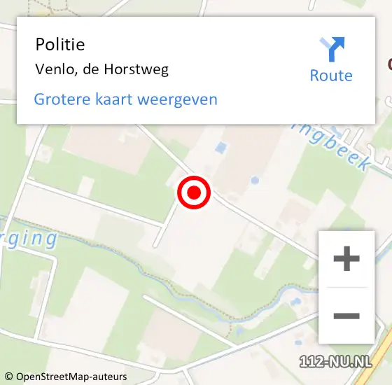 Locatie op kaart van de 112 melding: Politie Venlo, de Horstweg op 16 mei 2024 17:34