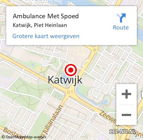 Locatie op kaart van de 112 melding: Ambulance Met Spoed Naar Katwijk, Piet Heinlaan op 16 mei 2024 17:37