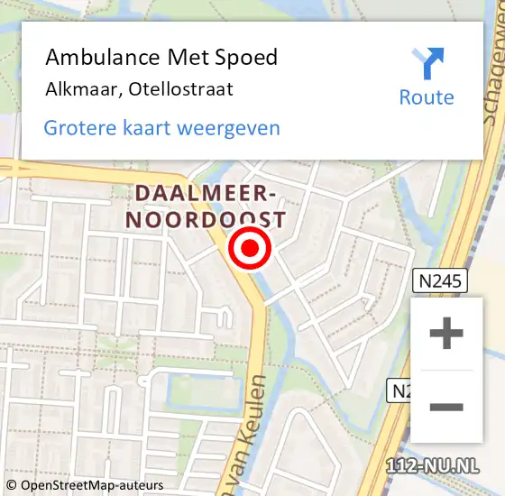 Locatie op kaart van de 112 melding: Ambulance Met Spoed Naar Alkmaar, Otellostraat op 16 mei 2024 17:44