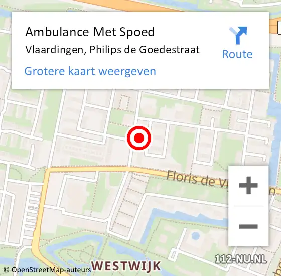 Locatie op kaart van de 112 melding: Ambulance Met Spoed Naar Vlaardingen, Philips de Goedestraat op 16 mei 2024 17:48