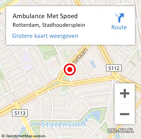 Locatie op kaart van de 112 melding: Ambulance Met Spoed Naar Rotterdam, Stadhoudersplein op 16 mei 2024 17:53
