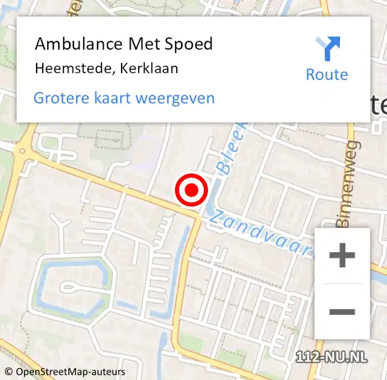 Locatie op kaart van de 112 melding: Ambulance Met Spoed Naar Heemstede, Kerklaan op 16 mei 2024 17:54