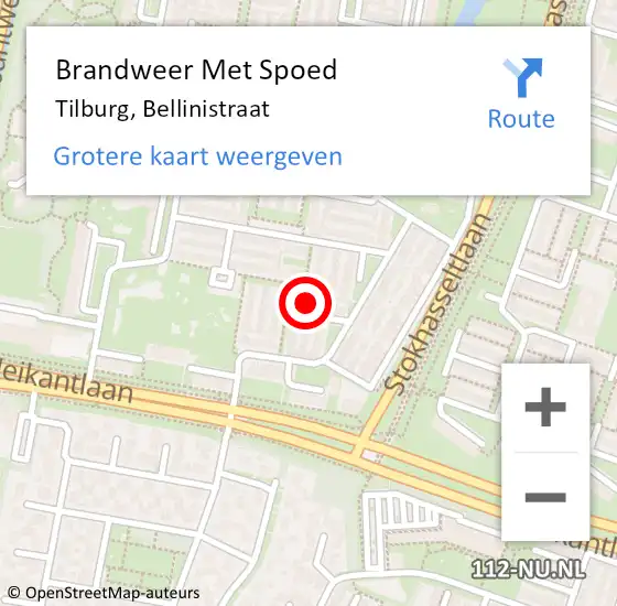 Locatie op kaart van de 112 melding: Brandweer Met Spoed Naar Tilburg, Bellinistraat op 16 mei 2024 18:00