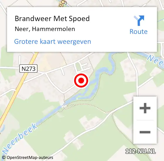 Locatie op kaart van de 112 melding: Brandweer Met Spoed Naar Neer, Hammermolen op 16 mei 2024 18:07