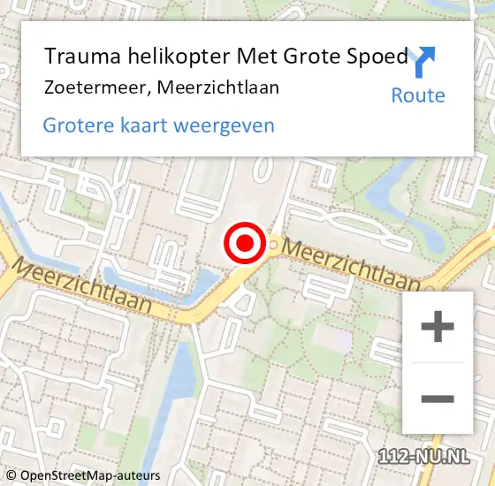 Locatie op kaart van de 112 melding: Trauma helikopter Met Grote Spoed Naar Zoetermeer, Meerzichtlaan op 16 mei 2024 18:20