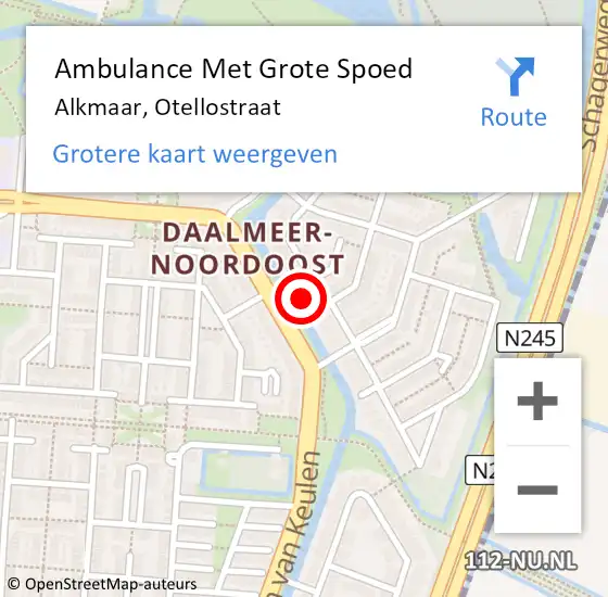 Locatie op kaart van de 112 melding: Ambulance Met Grote Spoed Naar Alkmaar, Otellostraat op 16 mei 2024 18:22