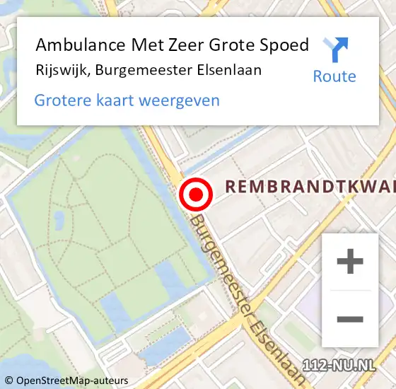 Locatie op kaart van de 112 melding: Ambulance Met Zeer Grote Spoed Naar Rijswijk, Burgemeester Elsenlaan op 16 mei 2024 18:30
