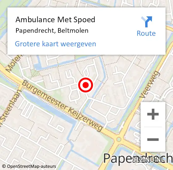 Locatie op kaart van de 112 melding: Ambulance Met Spoed Naar Papendrecht, Beltmolen op 16 mei 2024 18:32
