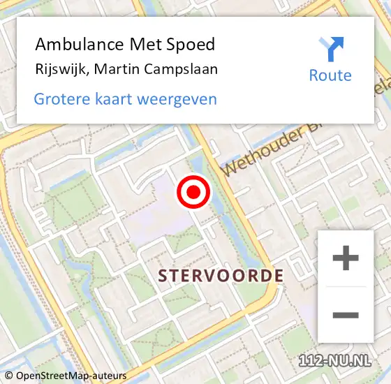 Locatie op kaart van de 112 melding: Ambulance Met Spoed Naar Rijswijk, Martin Campslaan op 16 mei 2024 18:34