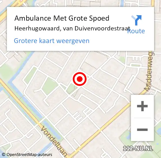 Locatie op kaart van de 112 melding: Ambulance Met Grote Spoed Naar Heerhugowaard, van Duivenvoordestraat op 16 mei 2024 18:39