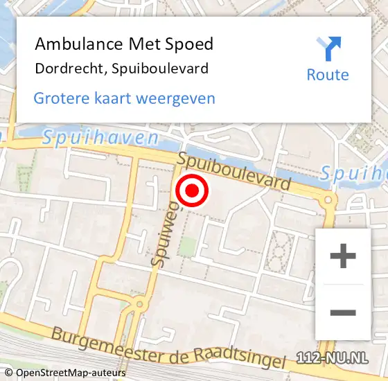 Locatie op kaart van de 112 melding: Ambulance Met Spoed Naar Dordrecht, Spuiboulevard op 16 mei 2024 18:41