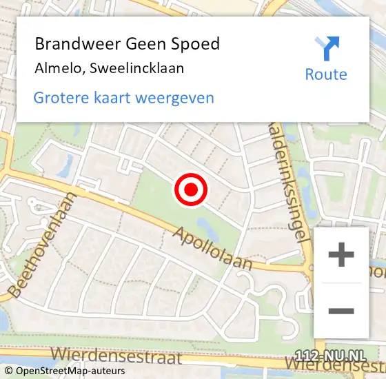 Locatie op kaart van de 112 melding: Brandweer Geen Spoed Naar Almelo, Sweelincklaan op 16 mei 2024 18:51