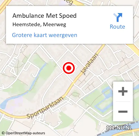Locatie op kaart van de 112 melding: Ambulance Met Spoed Naar Heemstede, Meerweg op 16 mei 2024 18:53