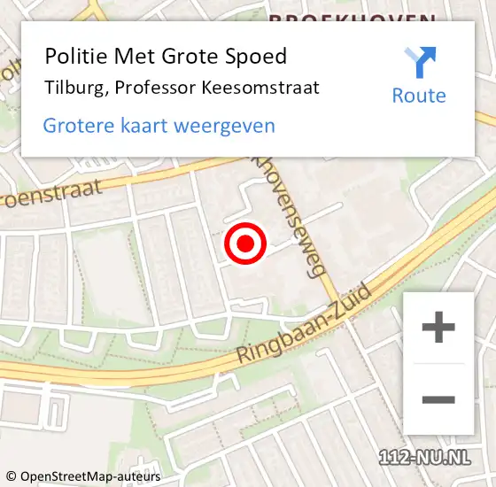 Locatie op kaart van de 112 melding: Politie Met Grote Spoed Naar Tilburg, Professor Keesomstraat op 16 mei 2024 19:04