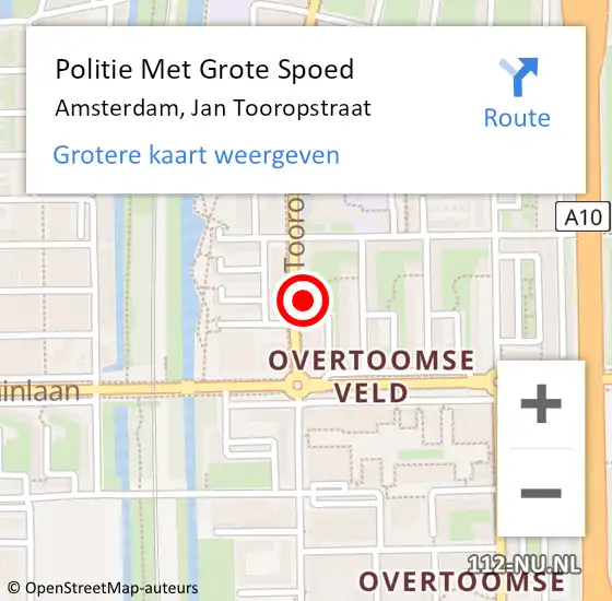 Locatie op kaart van de 112 melding: Politie Met Grote Spoed Naar Amsterdam, Jan Tooropstraat op 16 mei 2024 19:05
