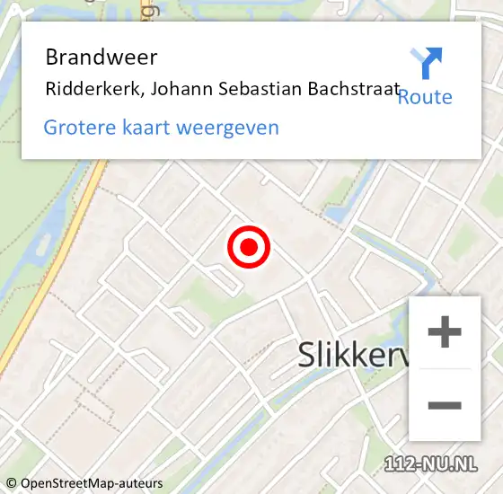 Locatie op kaart van de 112 melding: Brandweer Ridderkerk, Johann Sebastian Bachstraat op 16 mei 2024 19:14