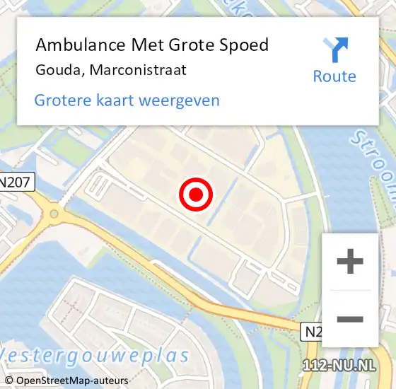 Locatie op kaart van de 112 melding: Ambulance Met Grote Spoed Naar Gouda, Marconistraat op 16 mei 2024 19:17