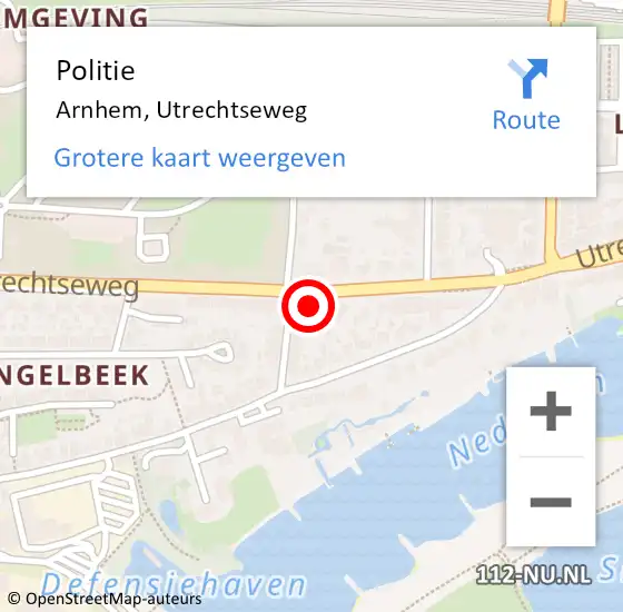 Locatie op kaart van de 112 melding: Politie Arnhem, Utrechtseweg op 16 mei 2024 19:21