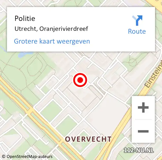 Locatie op kaart van de 112 melding: Politie Utrecht, Oranjerivierdreef op 16 mei 2024 19:26