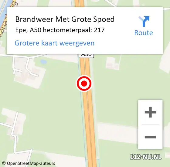 Locatie op kaart van de 112 melding: Brandweer Met Grote Spoed Naar Epe, A50 hectometerpaal: 217 op 16 mei 2024 19:33