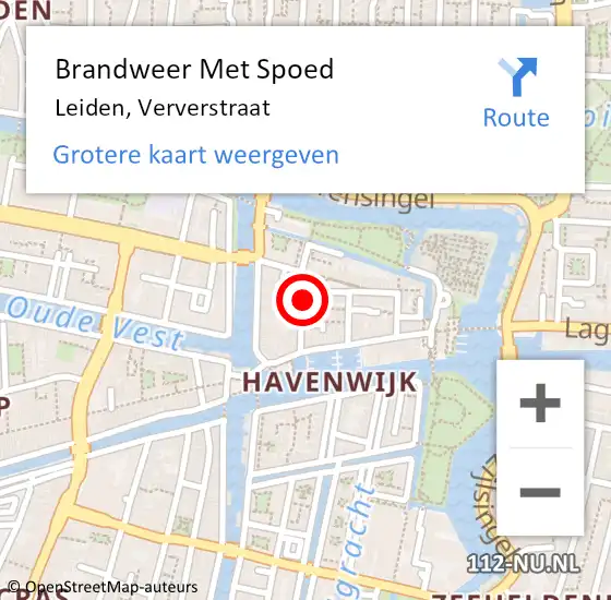 Locatie op kaart van de 112 melding: Brandweer Met Spoed Naar Leiden, Ververstraat op 16 mei 2024 19:34