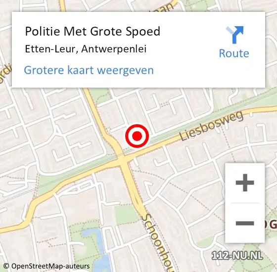 Locatie op kaart van de 112 melding: Politie Met Grote Spoed Naar Etten-Leur, Antwerpenlei op 16 mei 2024 19:35