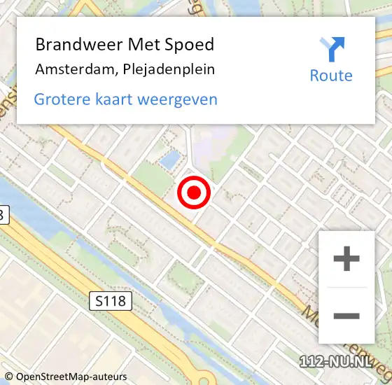 Locatie op kaart van de 112 melding: Brandweer Met Spoed Naar Amsterdam, Plejadenplein op 16 mei 2024 19:42