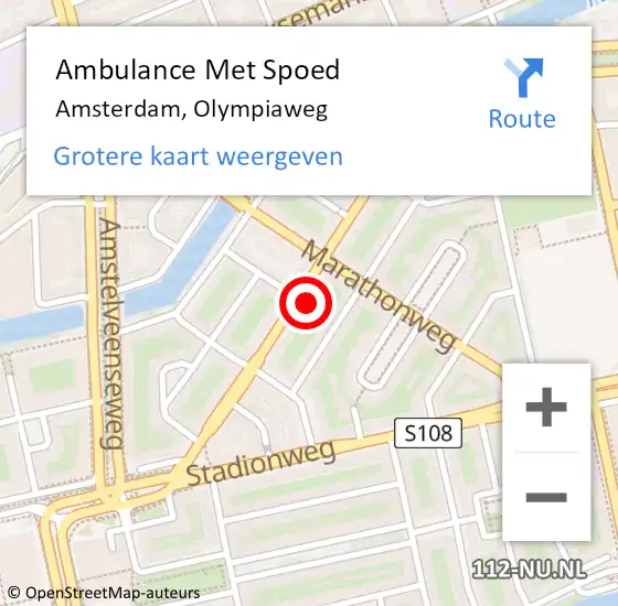 Locatie op kaart van de 112 melding: Ambulance Met Spoed Naar Amsterdam, Olympiaweg op 16 mei 2024 19:46