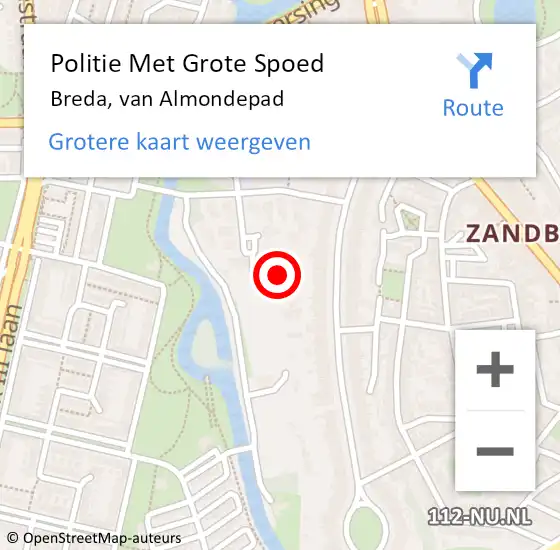 Locatie op kaart van de 112 melding: Politie Met Grote Spoed Naar Breda, van Almondepad op 16 mei 2024 19:48