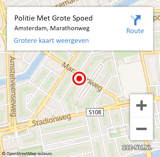 Locatie op kaart van de 112 melding: Politie Met Grote Spoed Naar Amsterdam, Marathonweg op 16 mei 2024 19:49