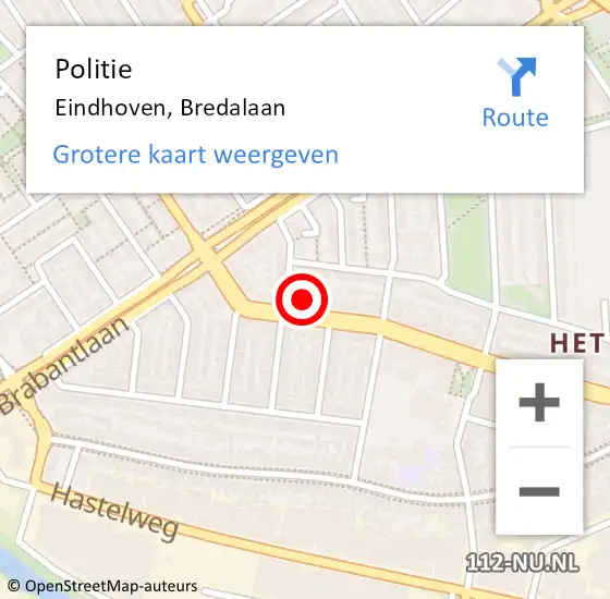 Locatie op kaart van de 112 melding: Politie Eindhoven, Bredalaan op 16 mei 2024 19:51