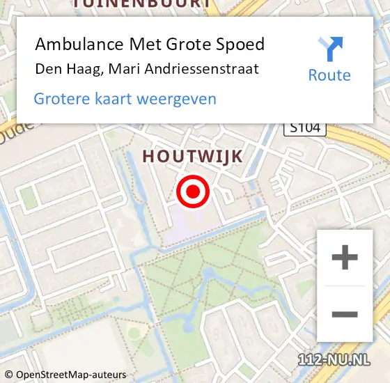 Locatie op kaart van de 112 melding: Ambulance Met Grote Spoed Naar Den Haag, Mari Andriessenstraat op 16 mei 2024 19:56