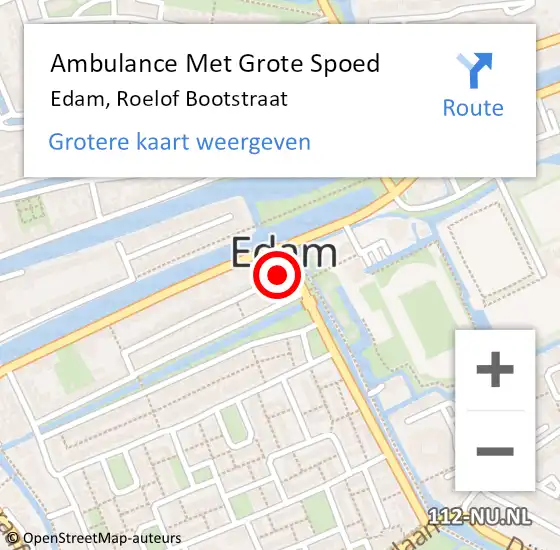 Locatie op kaart van de 112 melding: Ambulance Met Grote Spoed Naar Edam, Roelof Bootstraat op 16 mei 2024 20:06
