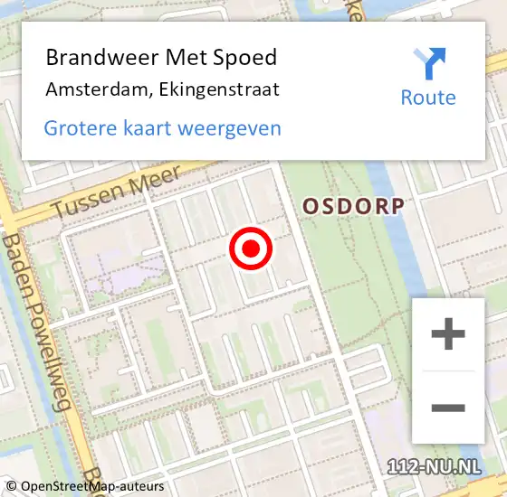 Locatie op kaart van de 112 melding: Brandweer Met Spoed Naar Amsterdam, Ekingenstraat op 16 mei 2024 20:21