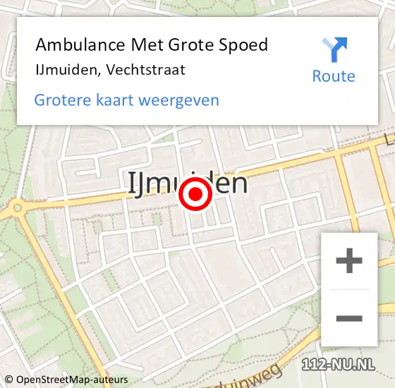 Locatie op kaart van de 112 melding: Ambulance Met Grote Spoed Naar IJmuiden, Vechtstraat op 16 mei 2024 20:24