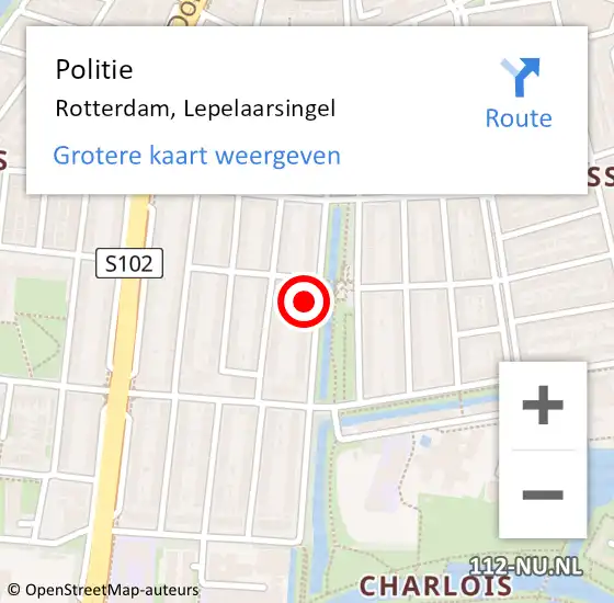 Locatie op kaart van de 112 melding: Politie Rotterdam, Lepelaarsingel op 16 mei 2024 20:40
