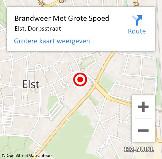 Locatie op kaart van de 112 melding: Brandweer Met Grote Spoed Naar Elst, Dorpsstraat op 16 mei 2024 20:50