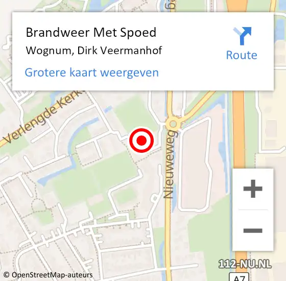 Locatie op kaart van de 112 melding: Brandweer Met Spoed Naar Wognum, Dirk Veermanhof op 16 mei 2024 20:59