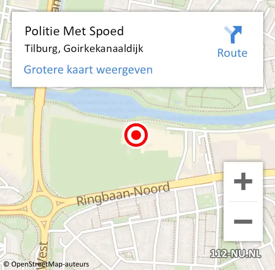 Locatie op kaart van de 112 melding: Politie Met Spoed Naar Tilburg, Goirkekanaaldijk op 16 mei 2024 21:07