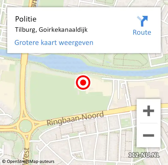Locatie op kaart van de 112 melding: Politie Tilburg, Goirkekanaaldijk op 16 mei 2024 21:07