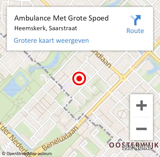 Locatie op kaart van de 112 melding: Ambulance Met Grote Spoed Naar Heemskerk, Saarstraat op 16 mei 2024 21:10