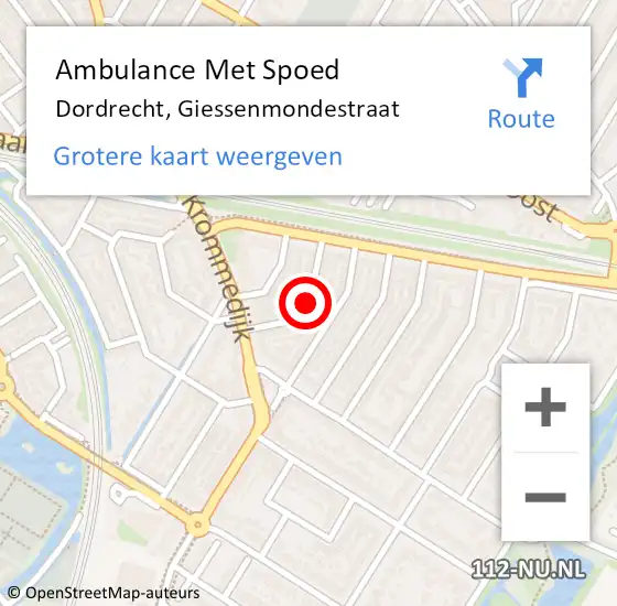 Locatie op kaart van de 112 melding: Ambulance Met Spoed Naar Dordrecht, Giessenmondestraat op 16 mei 2024 21:10