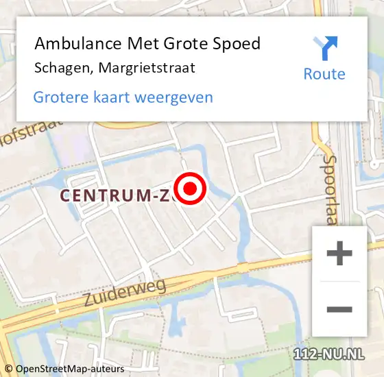 Locatie op kaart van de 112 melding: Ambulance Met Grote Spoed Naar Schagen, Margrietstraat op 16 mei 2024 21:53