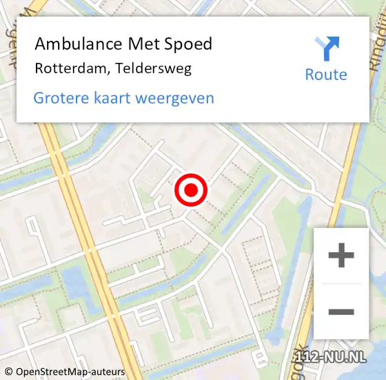 Locatie op kaart van de 112 melding: Ambulance Met Spoed Naar Rotterdam, Teldersweg op 16 mei 2024 21:53
